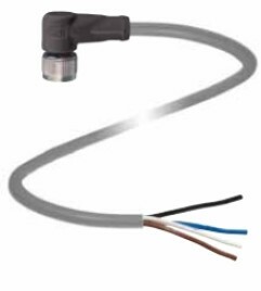 Cabo M12 fêmea de 4 pinos Angular (90°) Cor Cinza com Fios Expostos 2 metros em PVC - Pepperl+Fuchs