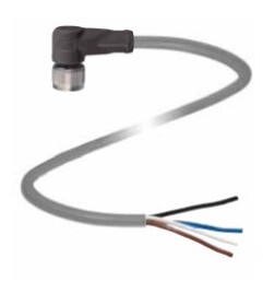 Cabo M12 fêmea de 4 pinos Angular (90°) Cor Cinza com Fios Expostos 5 metros em PVC - Pepperl+Fuchs